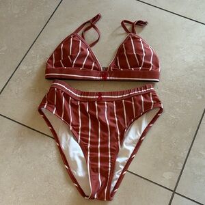 Striped Rust Orange High Cut Bikini Set